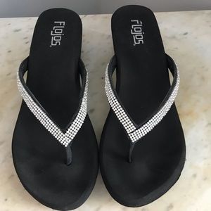 Flojos Black with Rhinestone Sandals